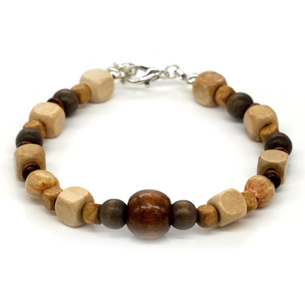 Bracelet With Wooden Beads And Lobster Clasp.